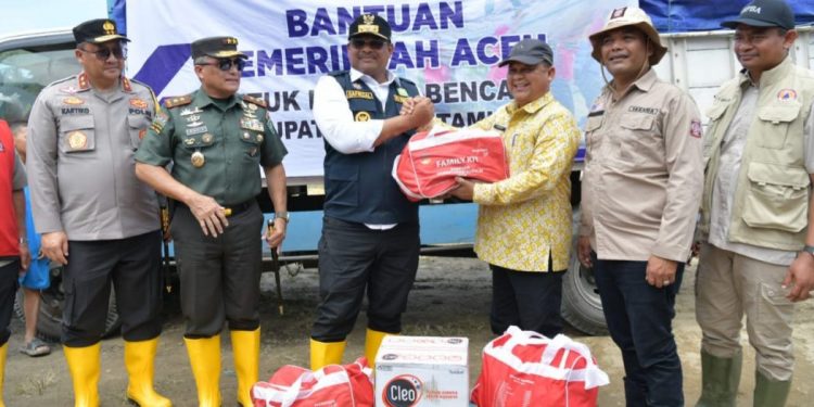 Pj Gubernur Aceh Tinjau Banjir Seruway, Serahkan Bantuan untuk Pengungsi