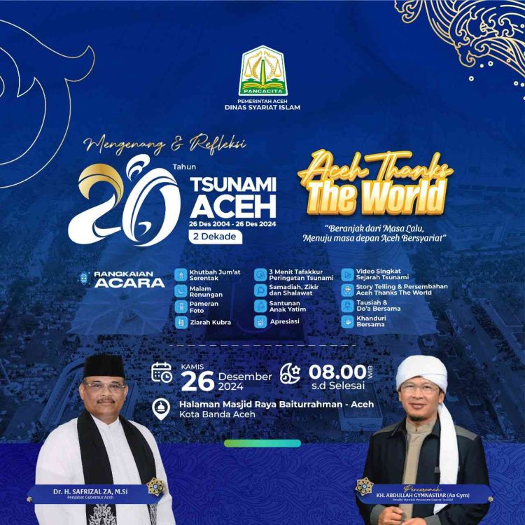 Peringatan 20 Tahun Tsunami Aceh Dipusatkan di Masjid Raya Baiturrahman, AA Gym Isi Tausiah