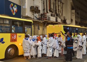 Bus Shalawat Gratis Antar Jemaah Haji ke Masjidil Haram 24 Jam Nonstop