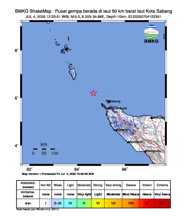 Gempa M5,0 Guncang Sabang, BMKG: Tidak Berpotensi Tsunami, Tercatat 8 Aftershock