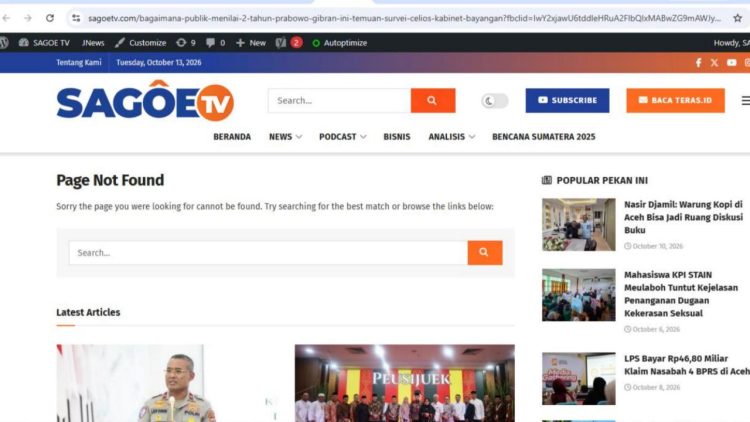 Sagoetv.com Diduga Diretas Usai Terbitkan Berita Rapor 2 Tahun Prabowo-Gibran